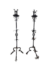 Load image into Gallery viewer, Antique Wrought Iron Floor Candelabras - Holds One Pillar Candle  - Set of 2
