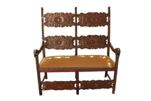 Load image into Gallery viewer, Antique Italian Carved Walnut Upholstered Bench, c. late 1800s

