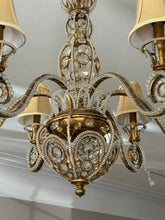 Load image into Gallery viewer, Vintage 1960s Regency Six Arm Chandelier with Gilt Iron and Crystal Beads
