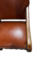 Load image into Gallery viewer, Antique Brown Leather Armchairs with Nailhead Details, Bobbin-Turned Legs, and Scrolled Arms- Set of 2, c. Early 1900s
