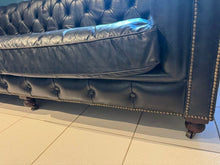 Load image into Gallery viewer, Restoration Hardware Kensington Ebony Leather Sofa with 44” depth and Luxe Down Feather Fill
