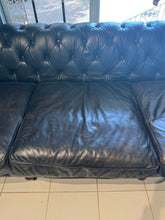 Load image into Gallery viewer, Restoration Hardware Kensington Ebony Leather Sofa with 44” depth and Luxe Down Feather Fill
