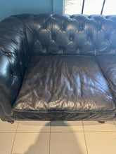 Load image into Gallery viewer, Restoration Hardware Kensington Ebony Leather Sofa with 44” depth and Luxe Down Feather Fill
