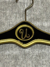 Load image into Gallery viewer, MCM Regency Black and Gold Wood Clothes Hangers - Monogrammed with U and V
