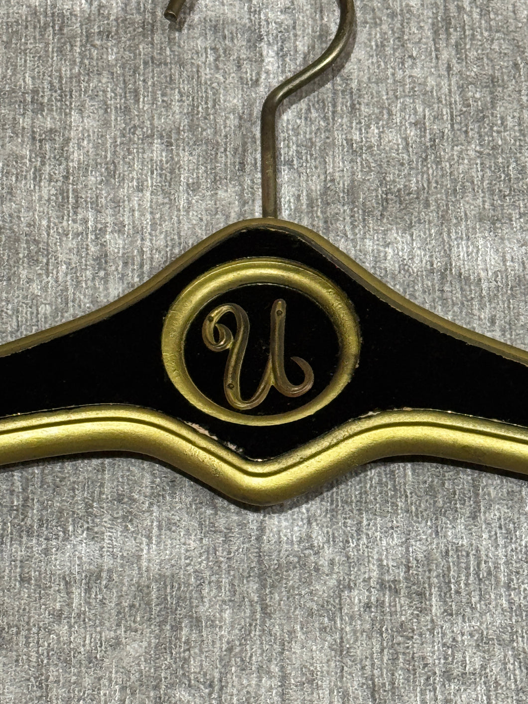 MCM Regency Black and Gold Wood Clothes Hangers - Monogrammed with U and V