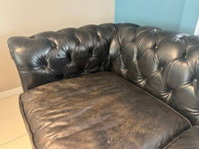 Load image into Gallery viewer, Restoration Hardware Kensington Ebony Leather Sofa with 44” depth and Luxe Down Feather Fill
