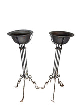 Load image into Gallery viewer, Antique Wrought Iron Plant Stands with Pot - Set of 2

