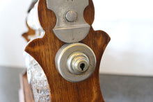 Load image into Gallery viewer, Antique English Oak Tantalus with Three Cut Crystal Decanters, c. late 1800s
