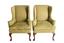 Load image into Gallery viewer, Vintage Queen Anne Style Chenille Wingback Chairs - set of 2
