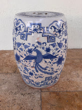 Load image into Gallery viewer, Vintage Terracotta Blue and White Chinese Garden Stool, Plant Stand
