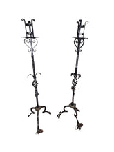 Load image into Gallery viewer, Antique Wrought Iron Floor Candelabras - Holds One Pillar Candle  - Set of 2
