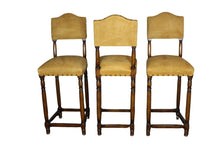 Load image into Gallery viewer, Vintage Suede Barstools with Nail Head Detail - Set of 3
