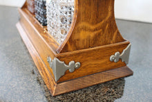Load image into Gallery viewer, Antique English Oak Tantalus with Three Cut Crystal Decanters, c. late 1800s
