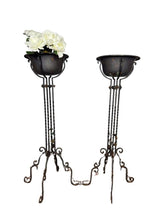 Load image into Gallery viewer, Antique Wrought Iron Plant Stands with Pot - Set of 2
