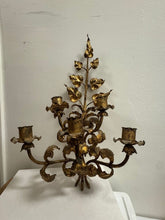 Load image into Gallery viewer, Antique Italian Wall Sconce Candelabra with Gilt Gold Leaf Motif for Five Candles, c. 1920
