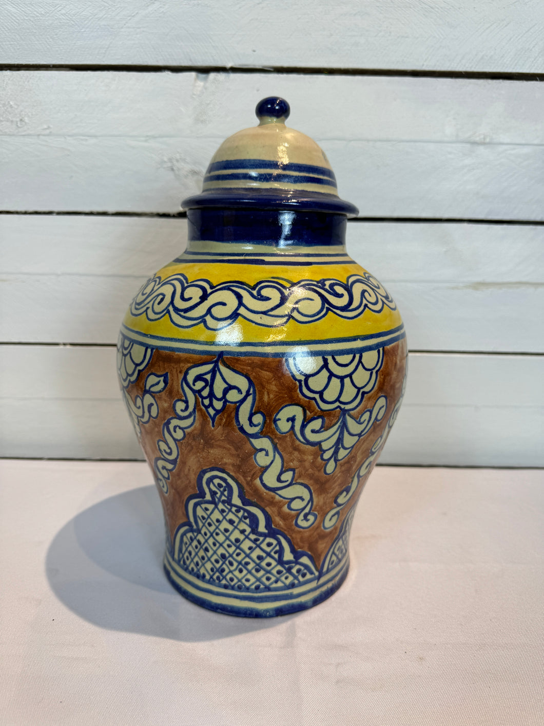 Vintage Hand Painted Mexican Talavera Lidded Ginger Jars