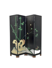 Load image into Gallery viewer, Vintage Chinese Four Panel Room Divider, Folding Screen with a Chinoiserie Pond Scene Painted on Both Sides
