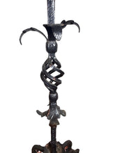 Load image into Gallery viewer, Antique Wrought Iron Floor Candelabras - Holds One Pillar Candle  - Set of 2
