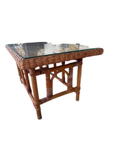 Load image into Gallery viewer, Vintage MCM Wicker Rattan Coffee Table with Glass Top
