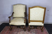 Load image into Gallery viewer, Antique French Louis XIV Style Nail Head Upholstered Arm Chairs - Set of 2
