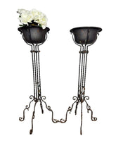 Load image into Gallery viewer, Antique Wrought Iron Plant Stands with Pot - Set of 2
