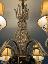 Load image into Gallery viewer, Vintage 1960s Regency Six Arm Chandelier with Gilt Iron and Crystal Beads
