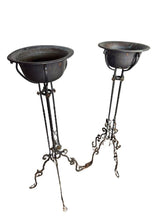 Load image into Gallery viewer, Antique Wrought Iron Plant Stands with Pot - Set of 2
