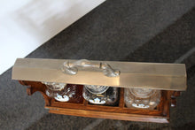 Load image into Gallery viewer, Antique English Oak Tantalus with Three Cut Crystal Decanters, c. late 1800s
