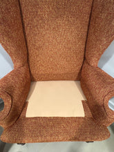 Load image into Gallery viewer, Vintage Queen Anne &amp; Archie Bunker Style Wingback Chair with Carved Spindle Legs
