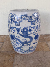 Load image into Gallery viewer, Vintage Terracotta Blue and White Chinese Garden Stool, Plant Stand

