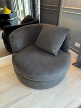 Load image into Gallery viewer, Pottery Barn Balboa Swivel Chair in Slate Grey Performance Velvet - 40&quot; Medium Sized

