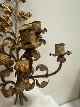 Load image into Gallery viewer, Antique Italian Wall Sconce Candelabra with Gilt Gold Leaf Motif for Five Candles, c. 1920
