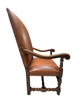 Load image into Gallery viewer, Antique Brown Leather Armchairs with Nailhead Details, Bobbin-Turned Legs, and Scrolled Arms- Set of 2, c. Early 1900s
