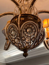 Load image into Gallery viewer, Vintage 1960s Regency Six Arm Chandelier with Gilt Iron and Crystal Beads
