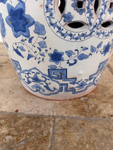 Load image into Gallery viewer, Vintage Terracotta Blue and White Chinese Garden Stool, Plant Stand
