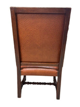 Load image into Gallery viewer, Antique Brown Leather Armchairs with Nailhead Details, Bobbin-Turned Legs, and Scrolled Arms- Set of 2, c. Early 1900s
