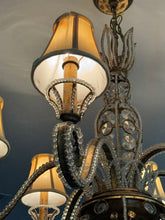 Load image into Gallery viewer, Vintage 1960s Regency Six Arm Chandelier with Gilt Iron and Crystal Beads
