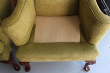 Load image into Gallery viewer, Vintage Queen Anne Style Chenille Wingback Chairs - set of 2
