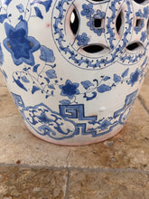 Load image into Gallery viewer, Vintage Terracotta Blue and White Chinese Garden Stool, Plant Stand
