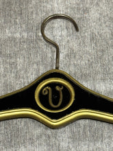 Load image into Gallery viewer, MCM Regency Black and Gold Wood Clothes Hangers - Monogrammed with U and V
