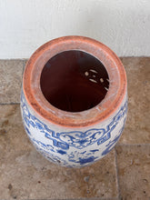 Load image into Gallery viewer, Vintage Terracotta Blue and White Chinese Garden Stool, Plant Stand
