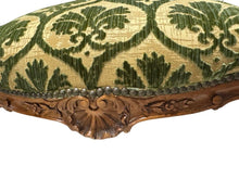 Load image into Gallery viewer, Antique French Louis XV Style Carved Walnut Bergere Armchairs with Green and Gold Damask and Nail head Details - Set of Two
