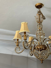 Load image into Gallery viewer, Vintage 1960s Regency Six Arm Chandelier with Gilt Iron and Crystal Beads
