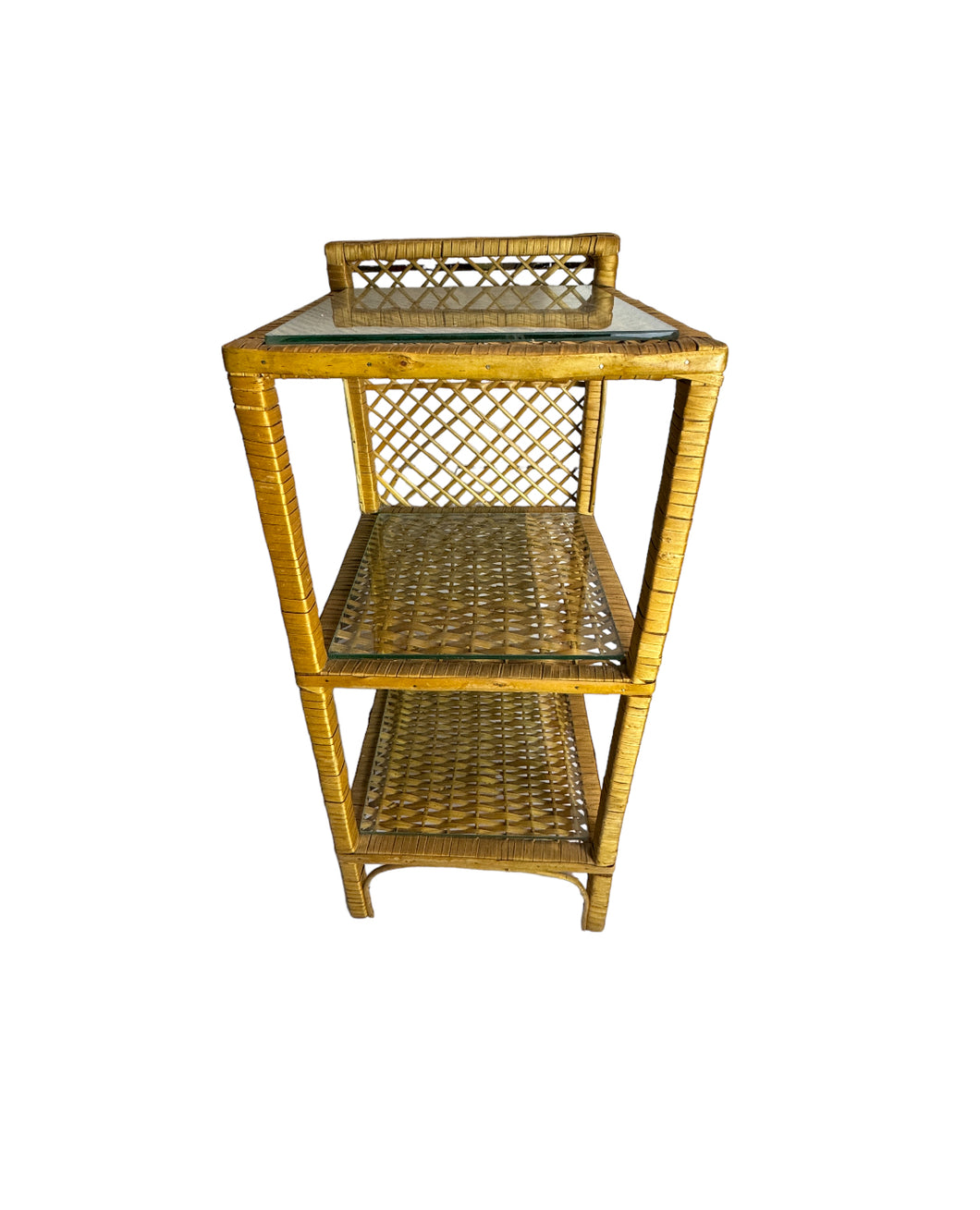 Vintage Rattan Wicker Three Tiered Shelf