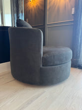 Load image into Gallery viewer, Pottery Barn Balboa Swivel Chair in Slate Grey Performance Velvet - 40&quot; Medium Sized
