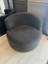 Load image into Gallery viewer, Pottery Barn Balboa Swivel Chair in Slate Grey Performance Velvet - 40&quot; Medium Sized
