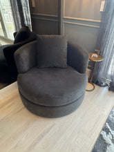 Load image into Gallery viewer, Pottery Barn Balboa Swivel Chair in Slate Grey Performance Velvet - 40&quot; Medium Sized
