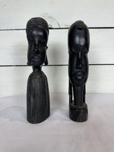 Load image into Gallery viewer, Mid Century Besmo African Tribal Bust Sculpture Carved in Ebony Wood Man &amp; Woman - Sold as a set of two
