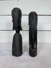 Load image into Gallery viewer, Mid Century Besmo African Tribal Bust Sculpture Carved in Ebony Wood Man &amp; Woman - Sold as a set of two
