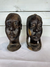 Load image into Gallery viewer, Mid Century Besmo African Tribal Bust Sculpture Carved in Ebony Wood Large Man &amp; Woman - Sold as a set of two
